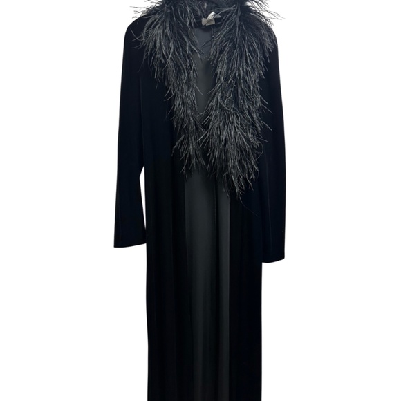 Patra Jackets & Blazers - Like new Vtg Patra Black Velvet Ostrich Feather Shawl Collar Long Duster L
